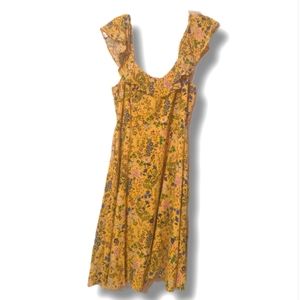 NWT M Petite Old Navy Yellow Flutter Sleeve Dress with A-line Fit